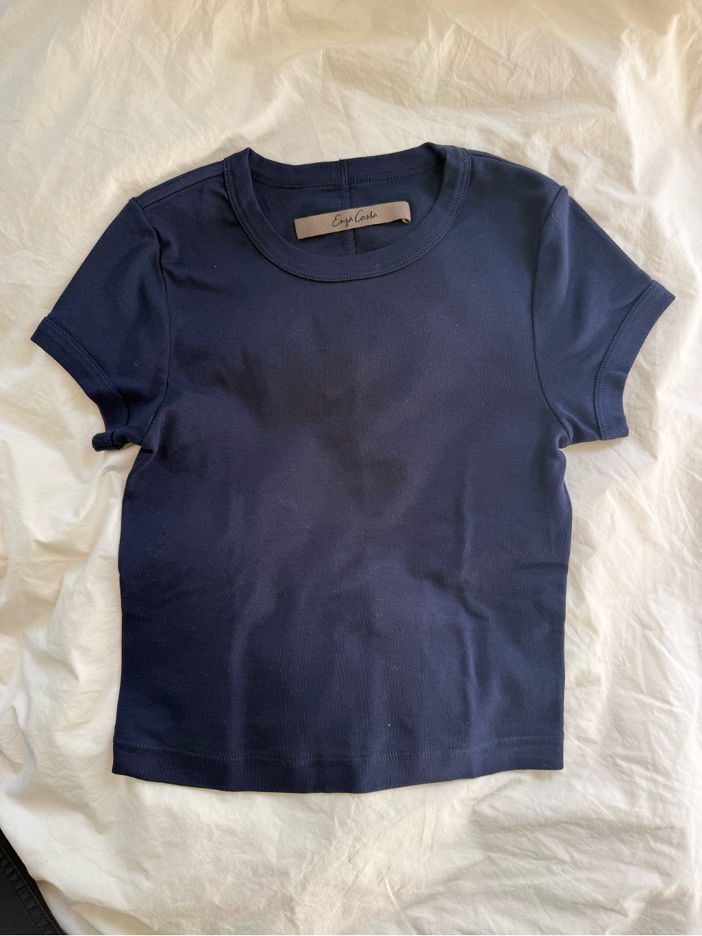 Enza Costa Supima Cotton Baby Cropped Tee Indigo (navy) – size small